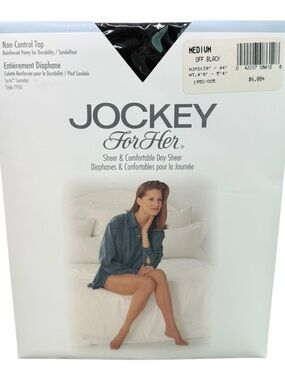 1996 Jockey For Her Non Control Top Pantyhose 7950 Off Black Medium Sandalfoot